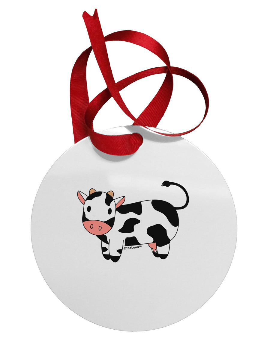 Cute Cow Circular Metal Ornament-Ornament-TooLoud-White-Davson Sales