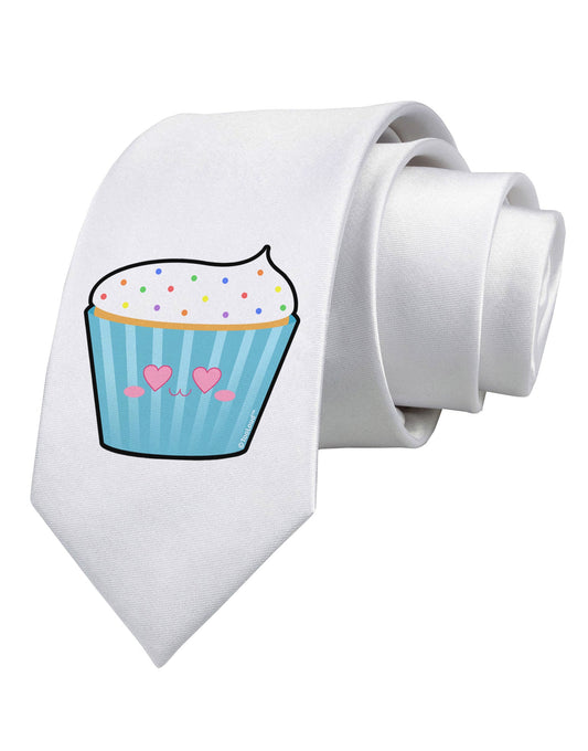 Cute Cupcake with Sprinkles - Heart Eyes Printed White Necktie by TooLoud