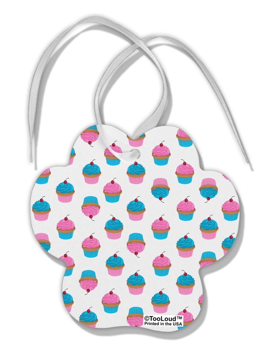 Cute Cupcakes AOP Paw Print Shaped Ornament All Over Print-Ornament-TooLoud-White-Davson Sales