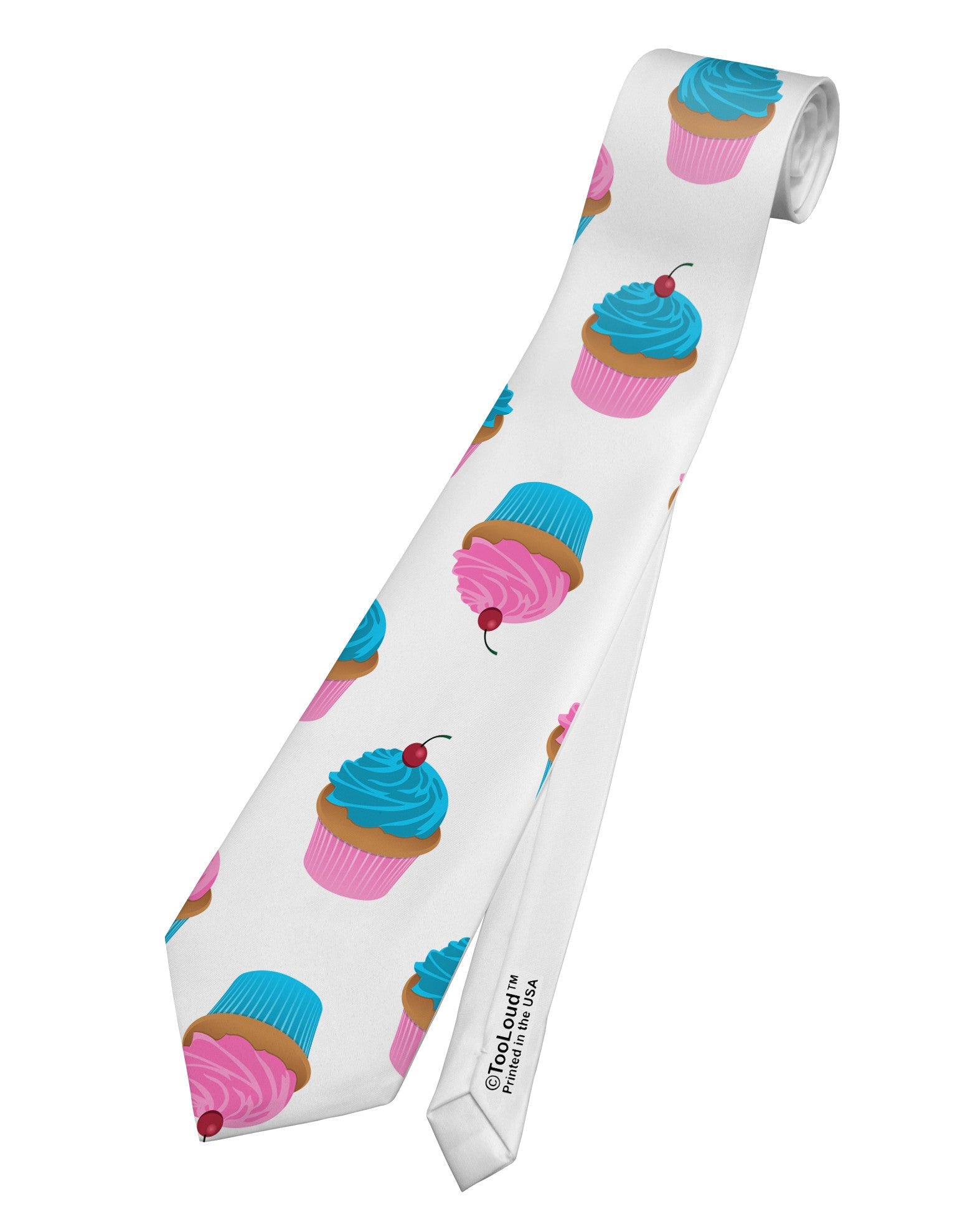 Cute Cupcakes AOP Printed White Necktie All Over Print