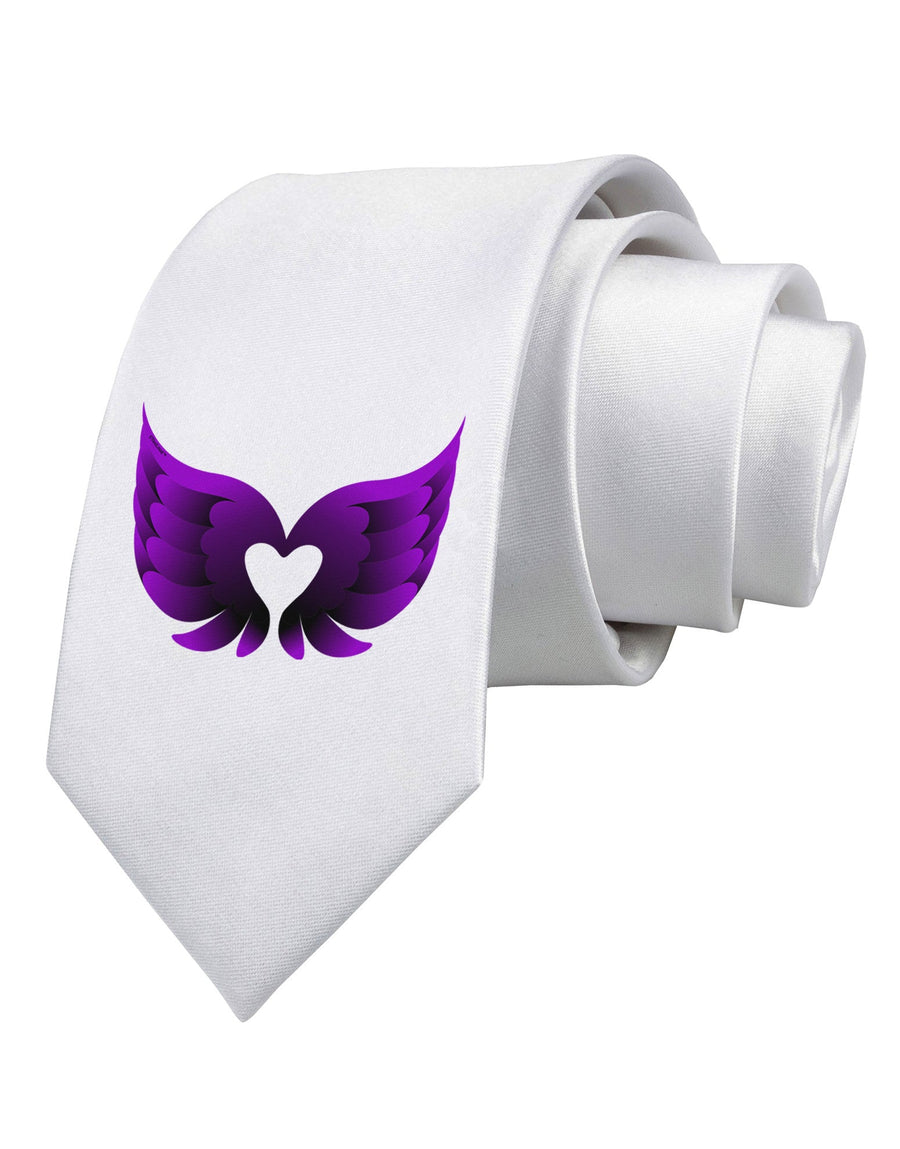 Cute Dark Angel Wings Black and Purple Heart Printed White Necktie