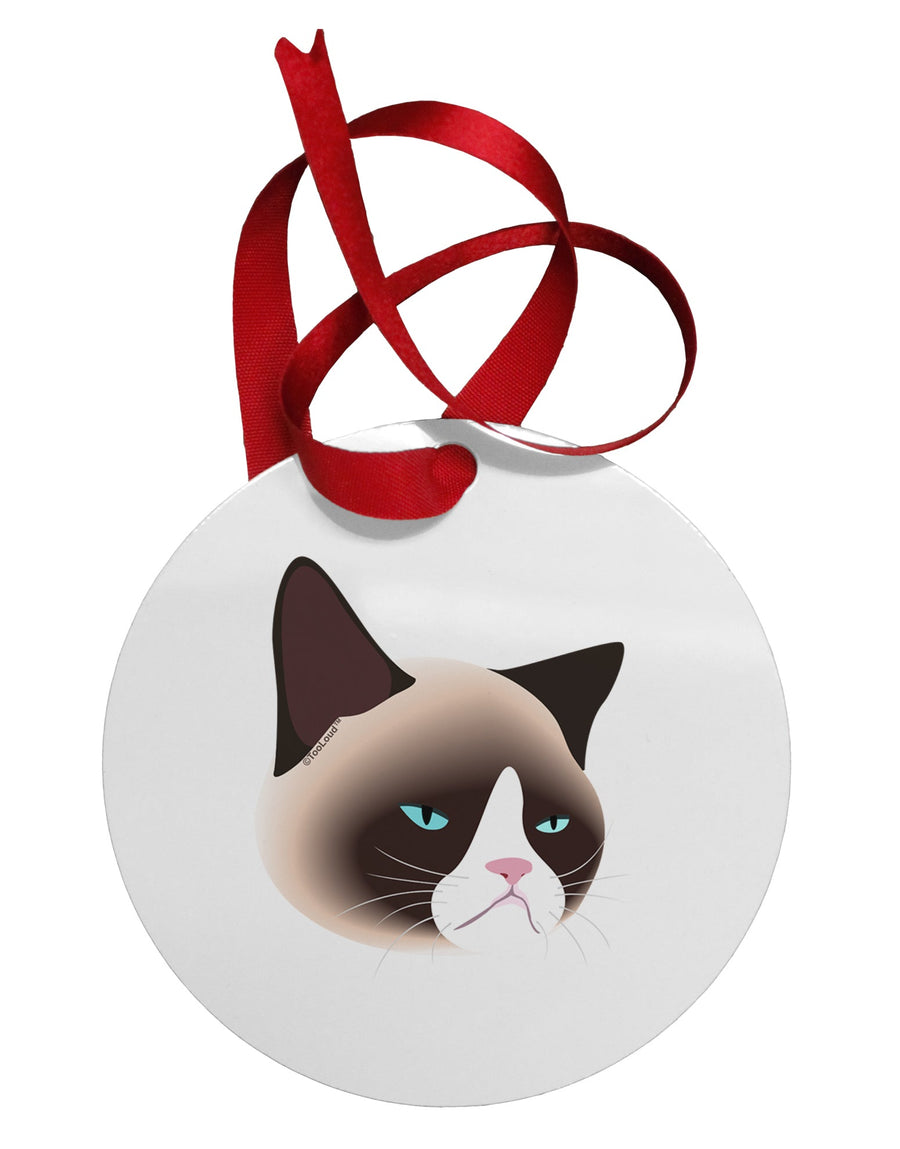 Cute Disgruntled Siamese Cat Circular Metal Ornament by TooLoud-Ornament-TooLoud-White-Davson Sales