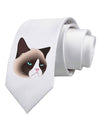 Cute Disgruntled Siamese Cat Printed White Necktie