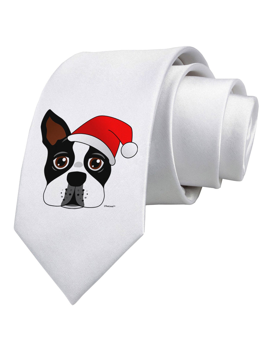 Cute Dog with Santa Hat - Christmas Printed White Necktie