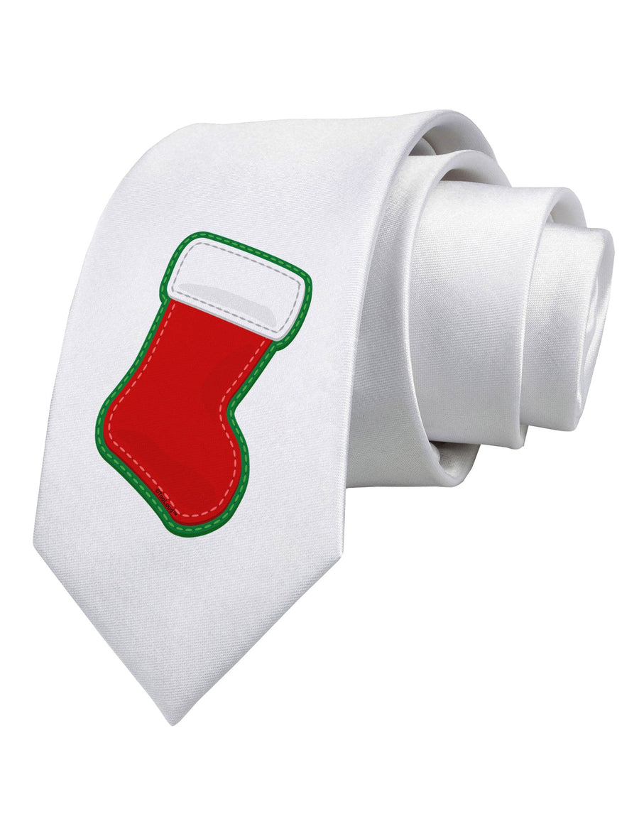 Cute Faux Applique Christmas Stocking Printed White Necktie