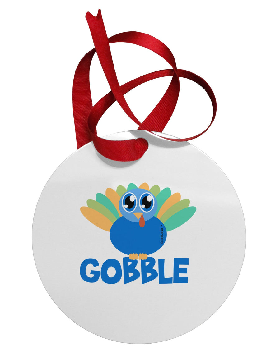 Cute Gobble Turkey Blue Circular Metal Ornament-Ornament-TooLoud-White-Davson Sales