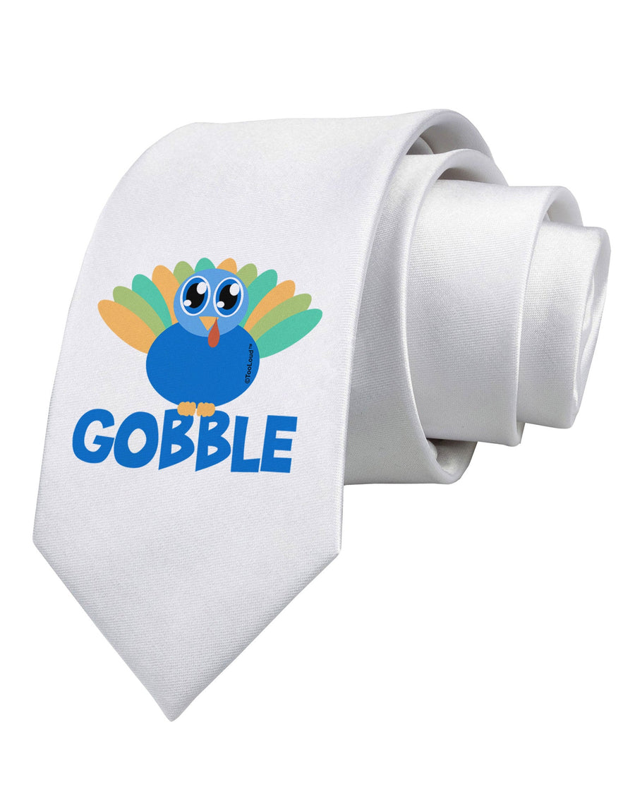 Cute Gobble Turkey Blue Printed White Necktie