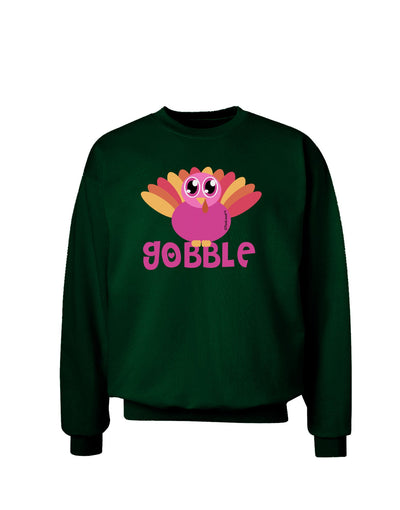 Cute Gobble Turkey Pink Adult Dark Sweatshirt-Sweatshirts-TooLoud-Deep-Forest-Green-Small-Davson Sales