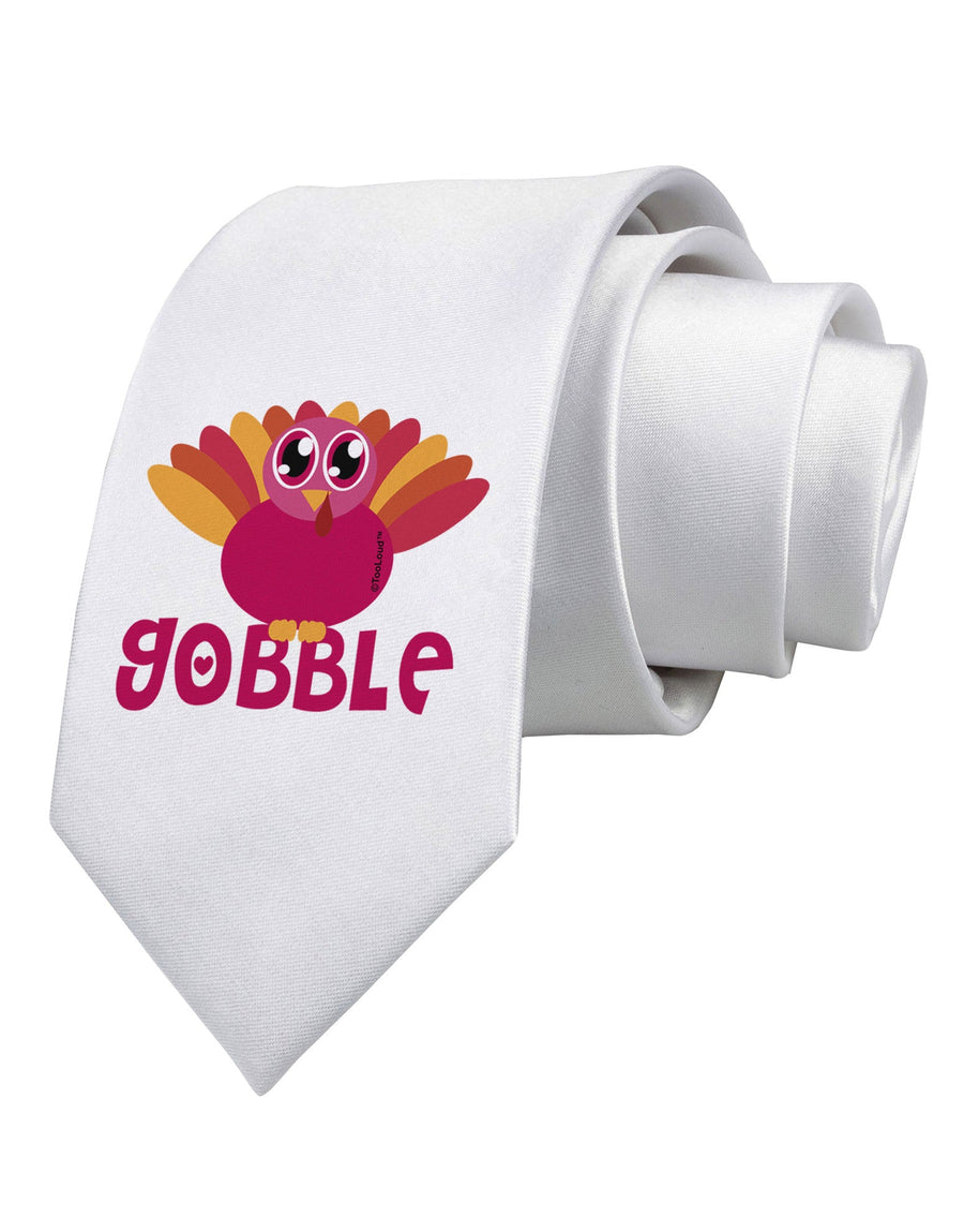 Cute Gobble Turkey Pink Printed White Necktie