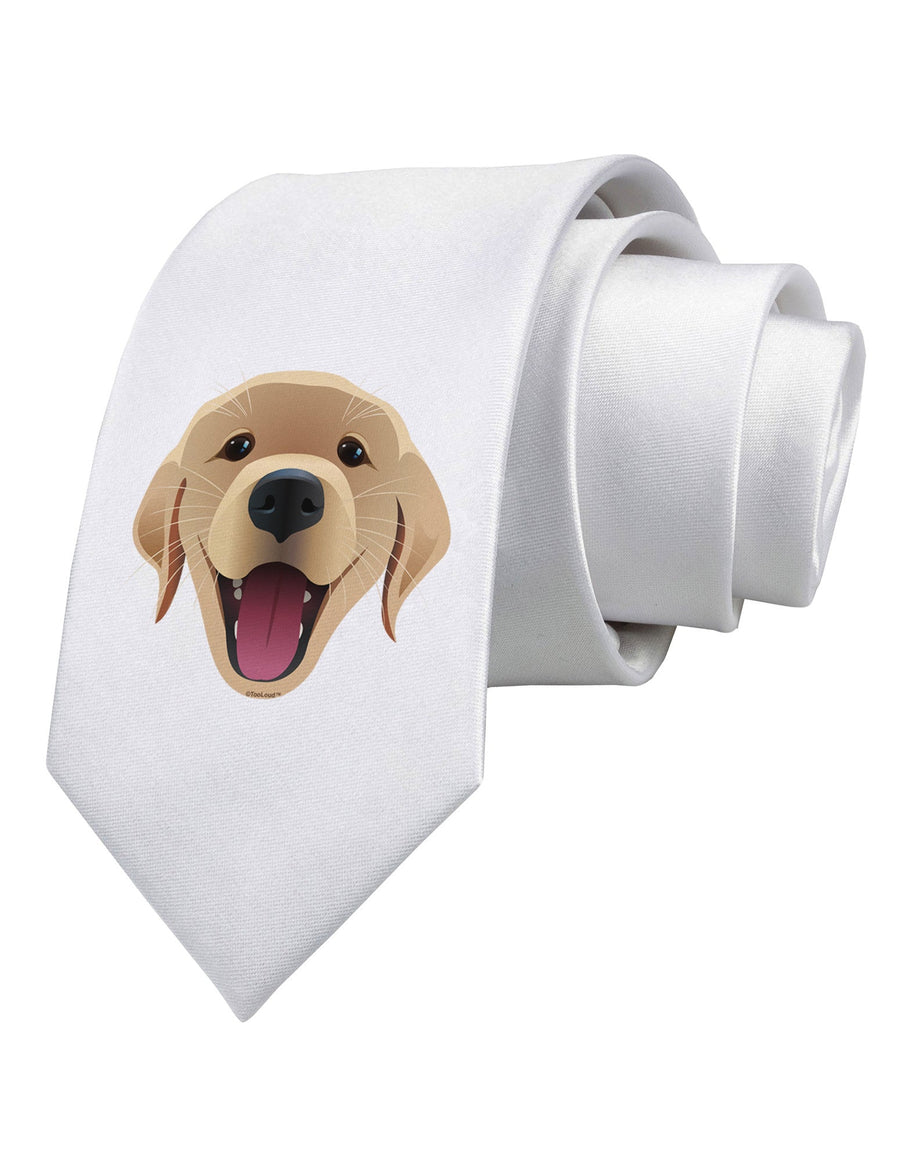 Cute Golden Retriever Puppy Face Printed White Necktie