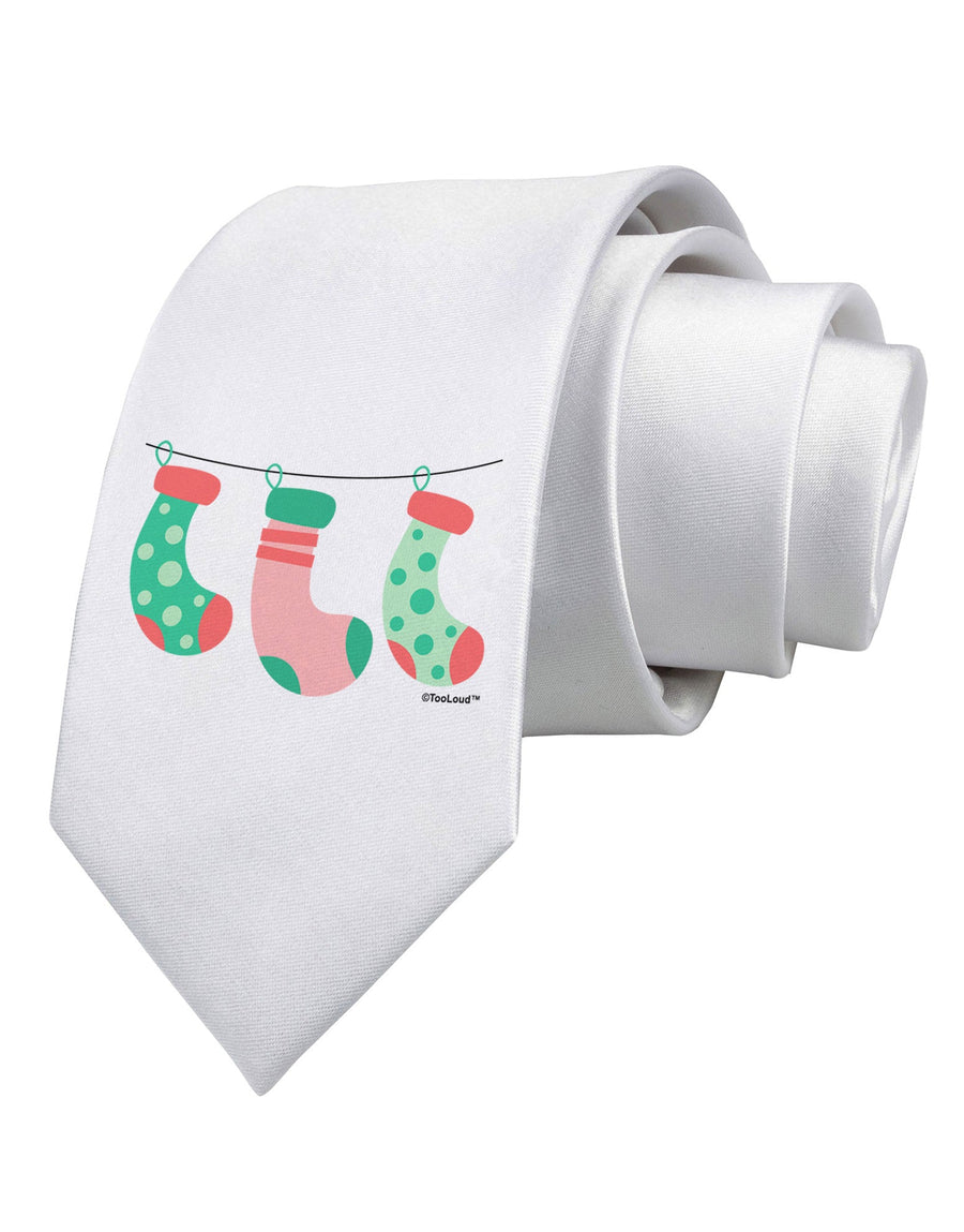 Cute Hanging Christmas Stockings Printed White Necktie by TooLoud