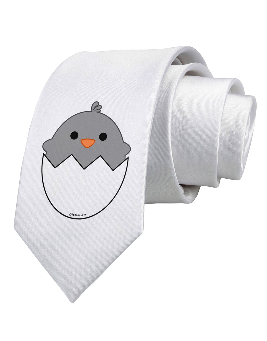 Cute Hatching Chick - Gray Printed White Necktie by TooLoud