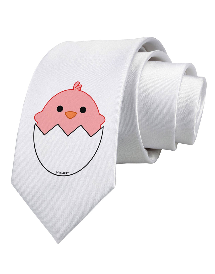 Cute Hatching Chick - Pink Printed White Necktie by TooLoud