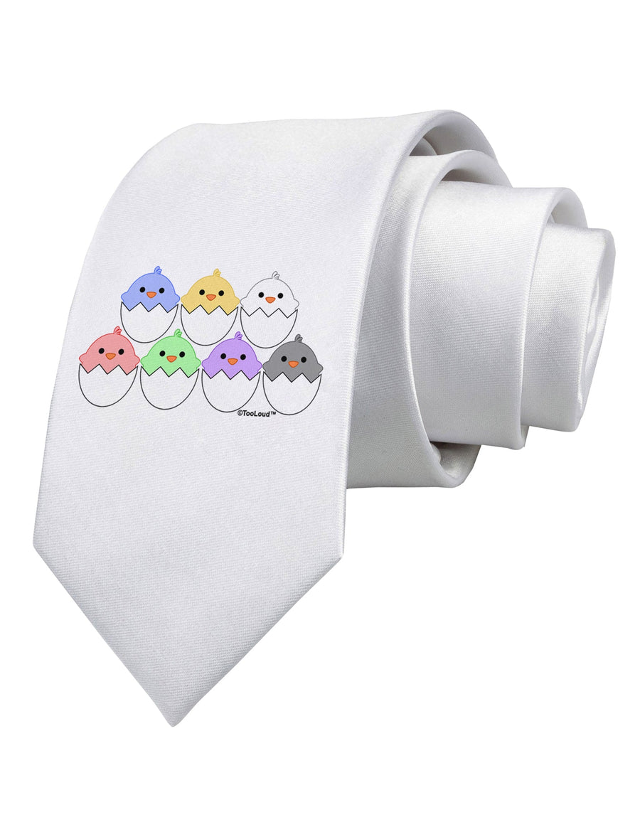 Cute Hatching Chicks Group Printed White Necktie by TooLoud