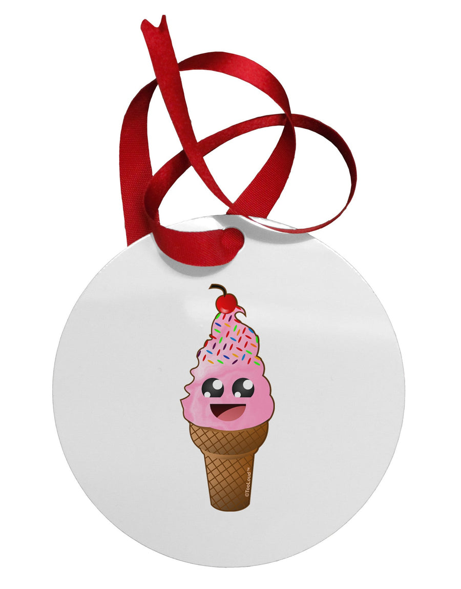 Cute Ice Cream Cone Circular Metal Ornament-Ornament-TooLoud-White-Davson Sales