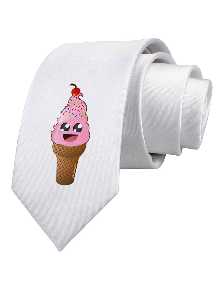 Cute Ice Cream Cone Printed White Necktie