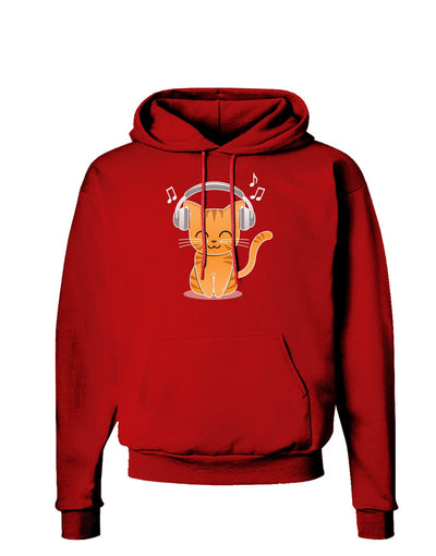 Cute Kitty With Headphones Dark Hoodie Sweatshirt-Hoodie-TooLoud-Red-Small-Davson Sales