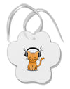 Cute Kitty With Headphones Paw Print Shaped Ornament-Ornament-TooLoud-White-Davson Sales