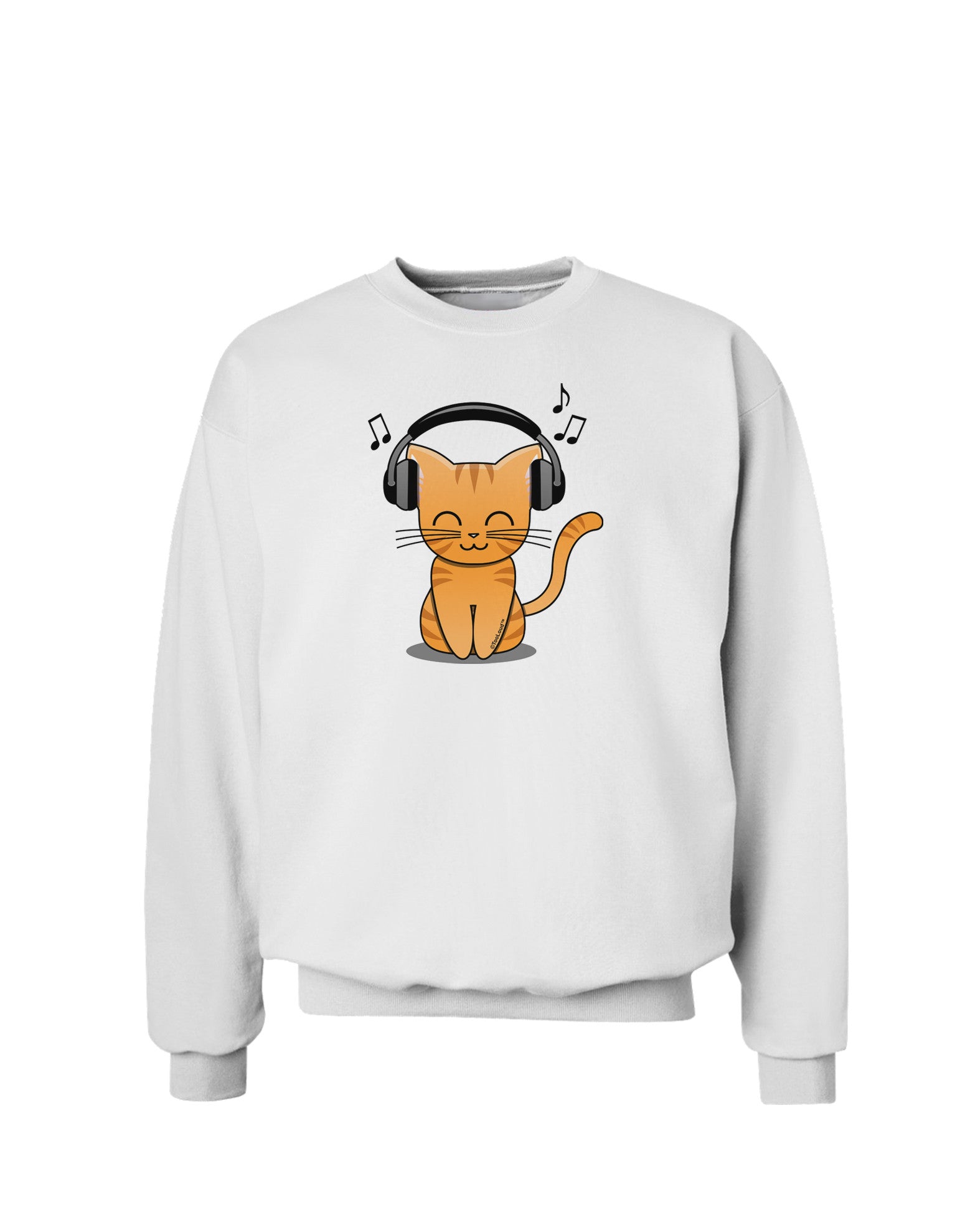 Cute Kitty With Headphones Sweatshirt-Sweatshirts-TooLoud-White-Small-Davson Sales