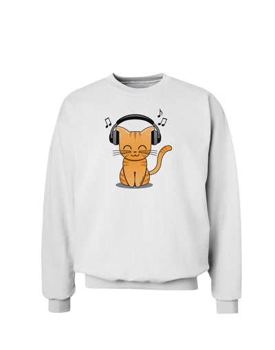 Cute Kitty With Headphones Sweatshirt-Sweatshirts-TooLoud-White-Small-Davson Sales