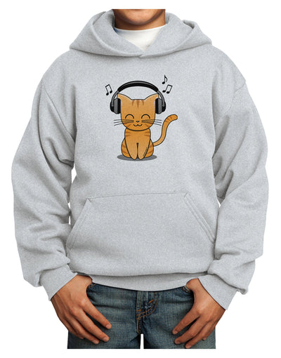 Cute Kitty With Headphones Youth Hoodie Pullover Sweatshirt-Youth Hoodie-TooLoud-Ash-XS-Davson Sales