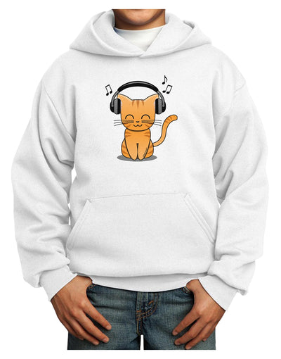 Cute Kitty With Headphones Youth Hoodie Pullover Sweatshirt-Youth Hoodie-TooLoud-White-XS-Davson Sales