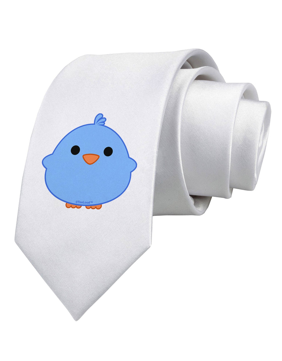 Cute Little Chick - Blue Printed White Necktie by TooLoud