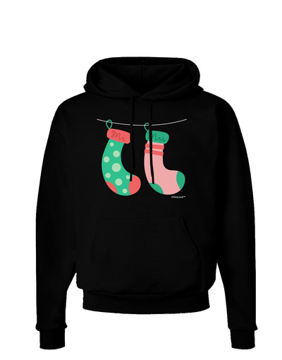 Cute Mr and Mrs Christmas Couple Stockings Dark Hoodie Sweatshirt by TooLoud-Hoodie-TooLoud-Black-Small-Davson Sales