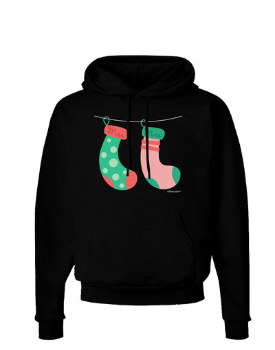 Cute Mrs and Mrs Christmas Couple Stockings Dark Hoodie Sweatshirt by TooLoud-Hoodie-TooLoud-Black-Small-Davson Sales