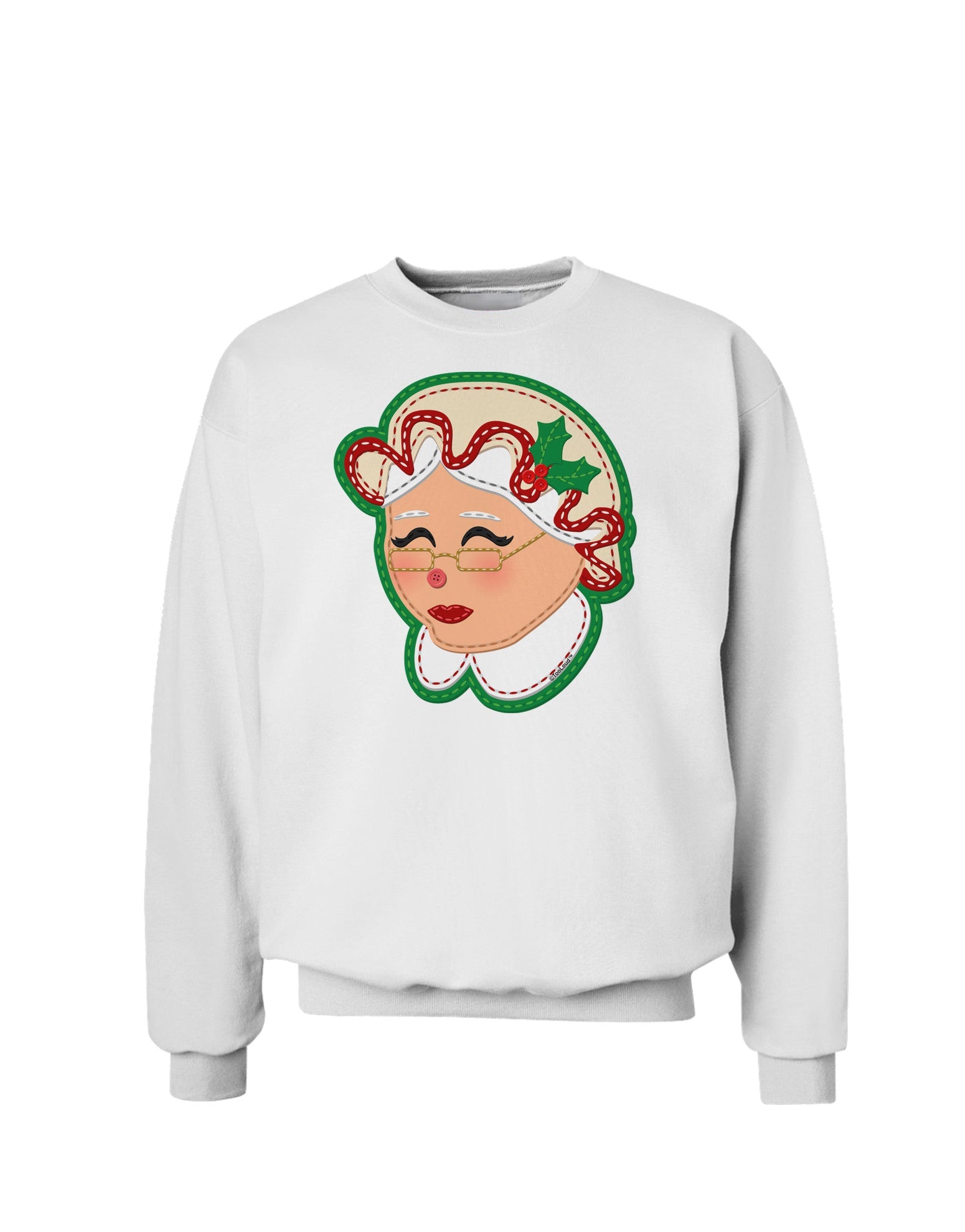Cute Mrs Claus Face Faux Applique Sweatshirt-Sweatshirts-TooLoud-White-Small-Davson Sales