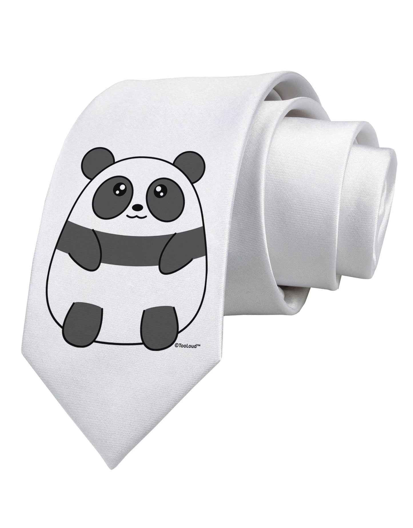 Cute Panda Bear Printed White Necktie by TooLoud