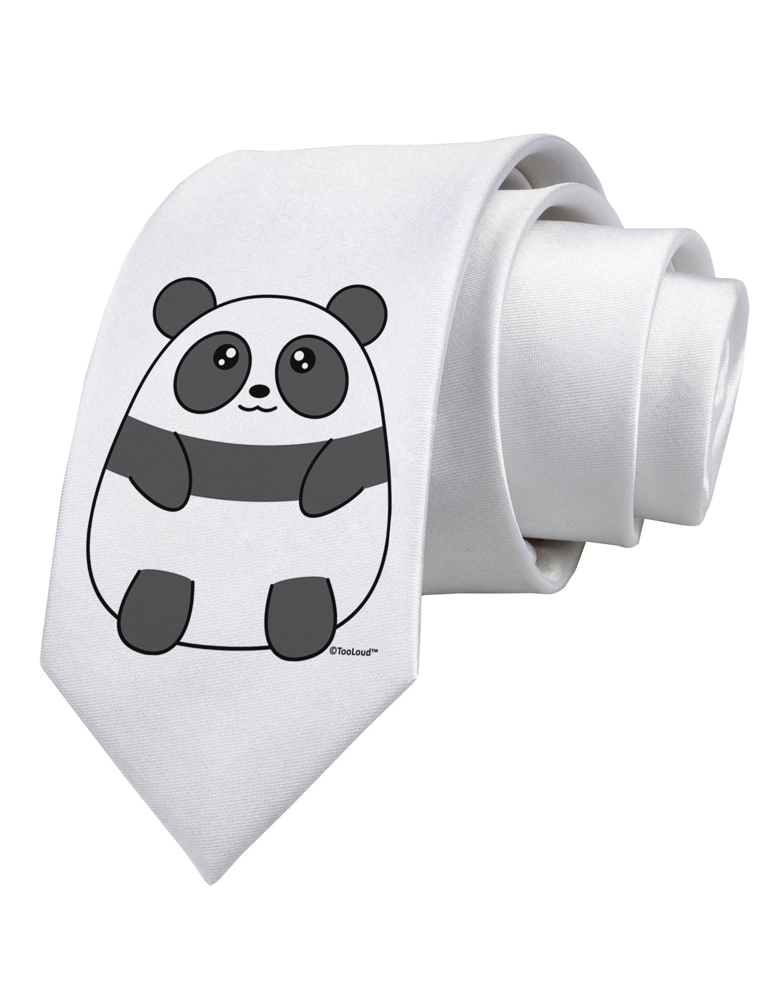 Cute Panda Bear Printed White Necktie by TooLoud