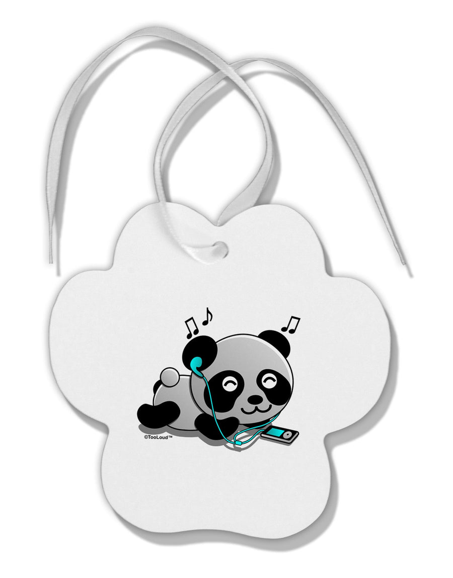 Cute Panda With Ear Buds Paw Print Shaped Ornament-Ornament-TooLoud-White-Davson Sales