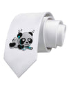 Cute Panda With Ear Buds Printed White Necktie