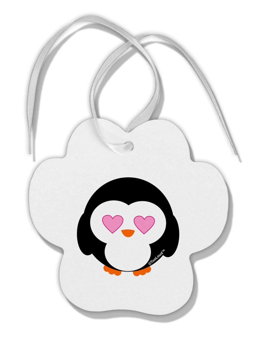 Cute Penguin - Heart Eyes Paw Print Shaped Ornament by TooLoud-Ornament-TooLoud-White-Davson Sales