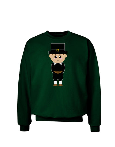 Cute Pilgrim Boy Thanksgiving Adult Dark Sweatshirt-Sweatshirts-TooLoud-Deep-Forest-Green-Small-Davson Sales