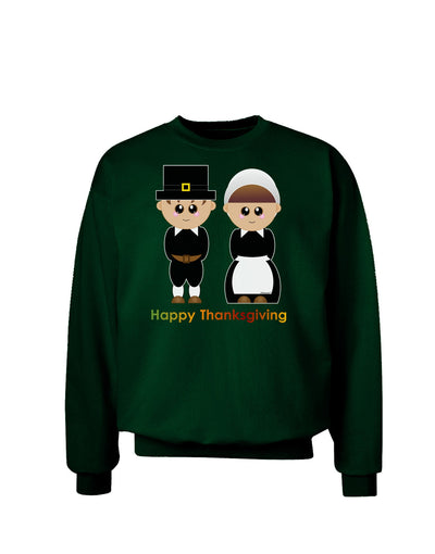 Cute Pilgrim Couple Happy Thanksgiving Adult Dark Sweatshirt-Sweatshirts-TooLoud-Deep-Forest-Green-Small-Davson Sales