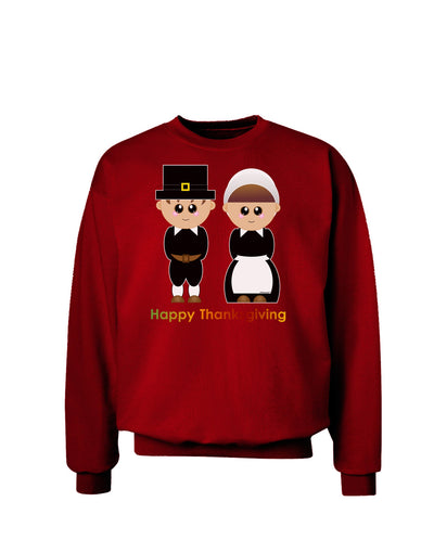 Cute Pilgrim Couple Happy Thanksgiving Adult Dark Sweatshirt-Sweatshirts-TooLoud-Deep-Red-Small-Davson Sales