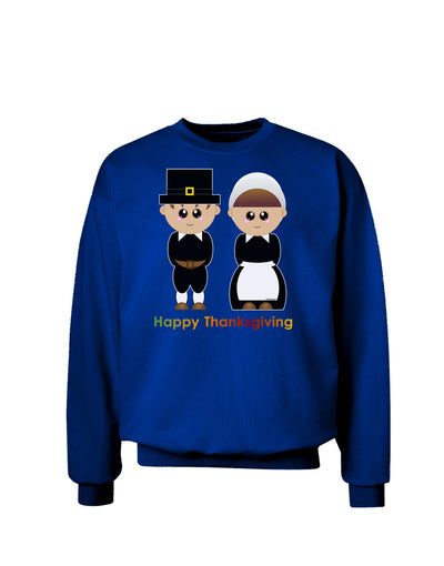 Cute Pilgrim Couple Happy Thanksgiving Adult Dark Sweatshirt-Sweatshirts-TooLoud-Deep-Royal-Blue-Small-Davson Sales