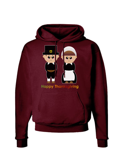 Cute Pilgrim Couple Happy Thanksgiving Dark Hoodie Sweatshirt-Hoodie-TooLoud-Maroon-Small-Davson Sales