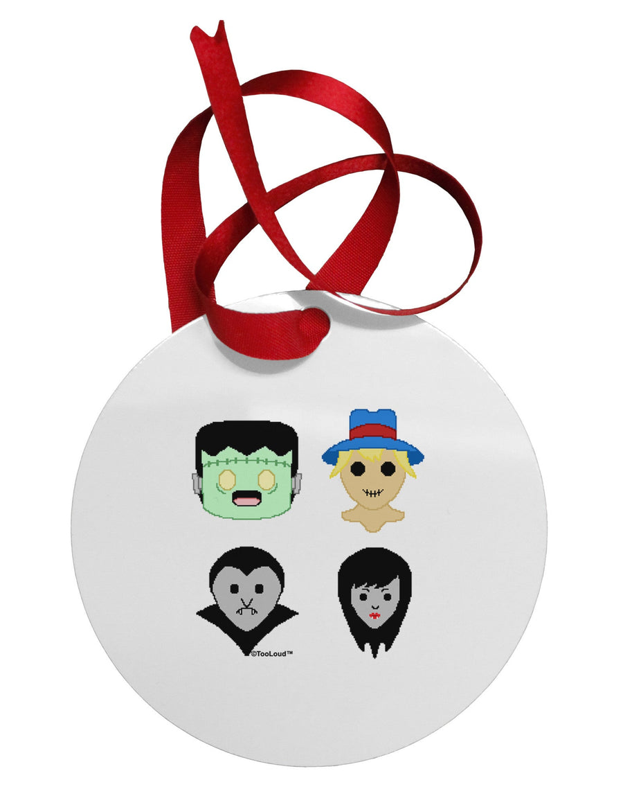 Cute Pixel Monsters Circular Metal Ornament-Ornament-TooLoud-White-Davson Sales