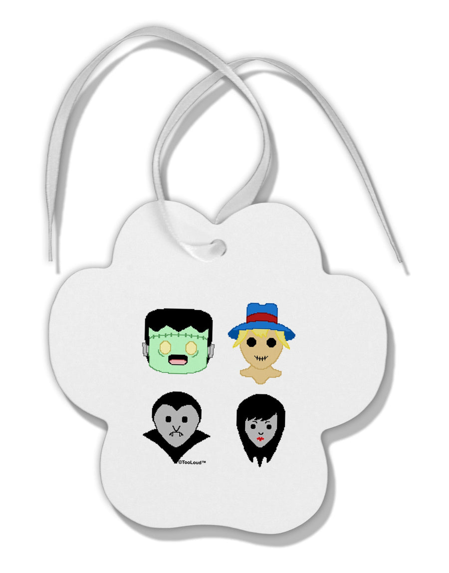 Cute Pixel Monsters Paw Print Shaped Ornament-Ornament-TooLoud-White-Davson Sales