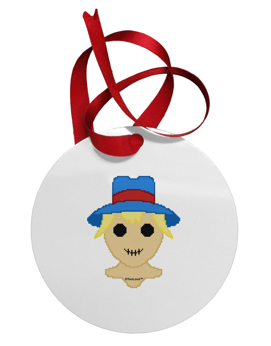 Cute Pixel Scarecrow Circular Metal Ornament-Ornament-TooLoud-White-Davson Sales