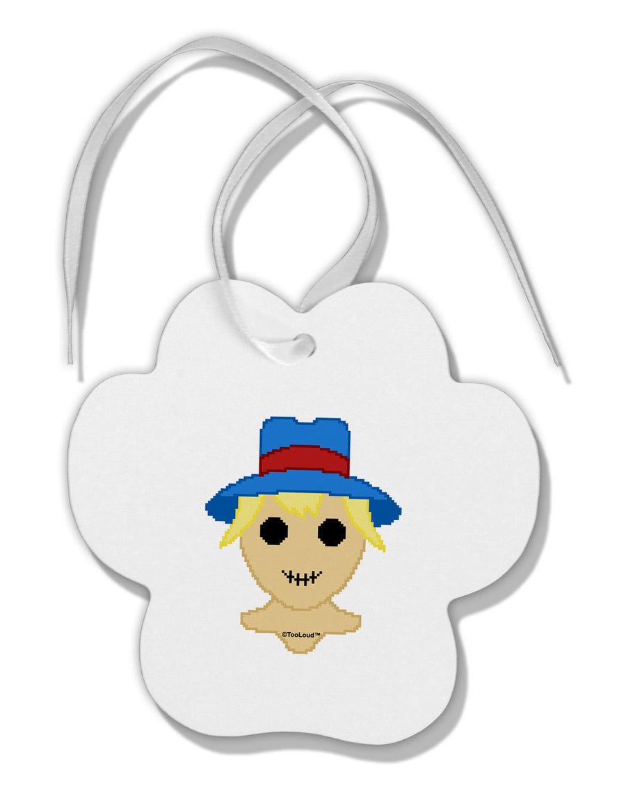 Cute Pixel Scarecrow Paw Print Shaped Ornament-Ornament-TooLoud-White-Davson Sales