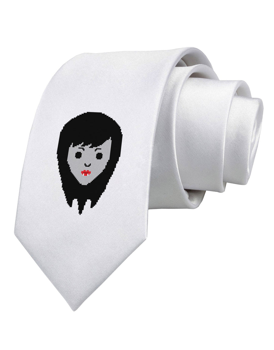 Cute Pixel Vampire Female Printed White Necktie