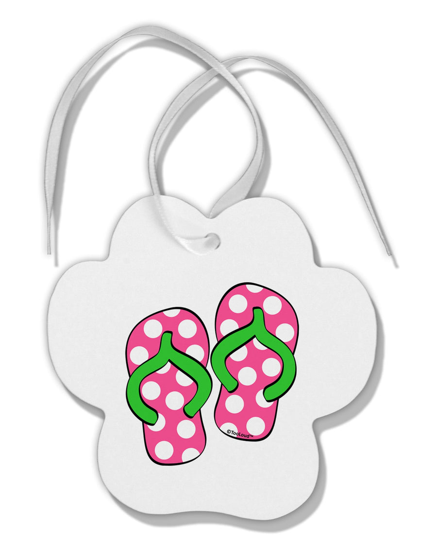 Cute Polka Dot Flip Flops - Pink and Green Paw Print Shaped Ornament-Ornament-TooLoud-White-Davson Sales