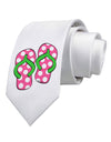 Cute Polka Dot Flip Flops - Pink and Green Printed White Necktie