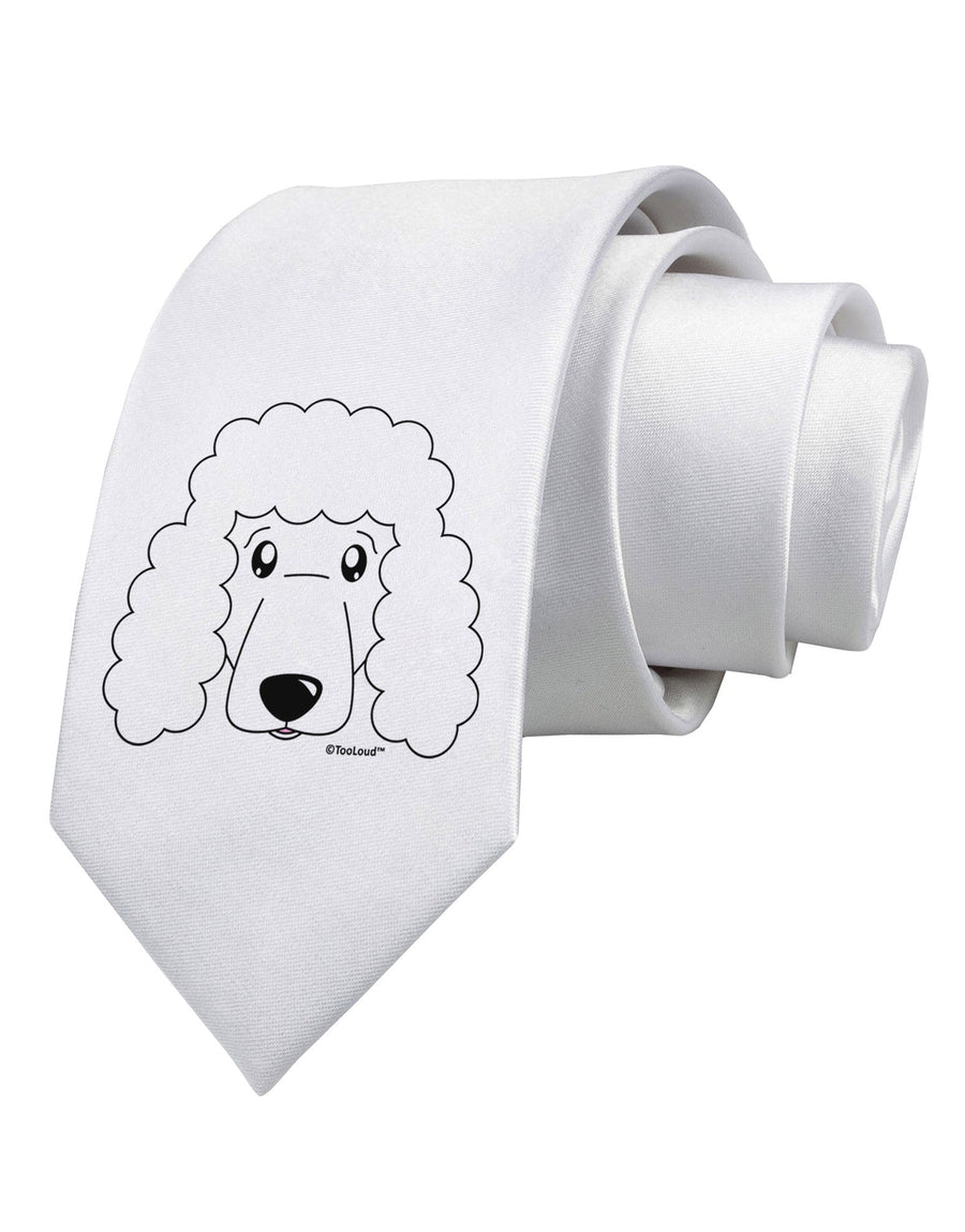 Cute Poodle Dog - White Printed White Necktie by TooLoud