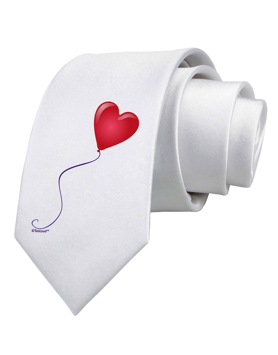 Cute Red Heart Balloon Printed White Necktie