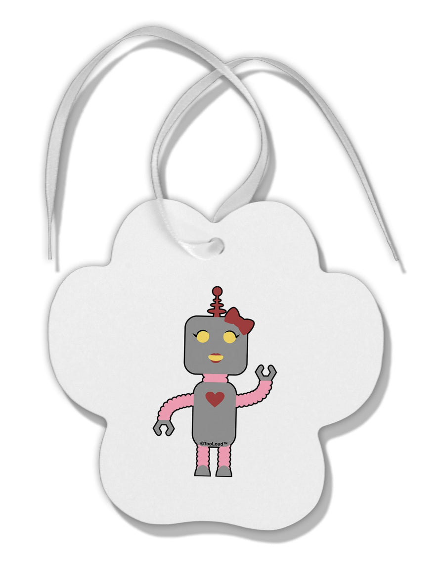 Cute Robot Female Paw Print Shaped Ornament by TooLoud-Ornament-TooLoud-White-Davson Sales